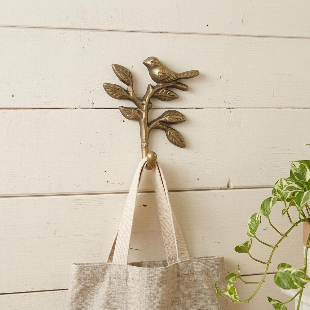 5" Antiqued Gold Cast Iron Bird Wall Hook