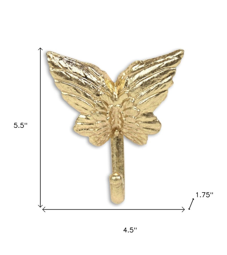 5" Gold Cast Iron Butterfly Wall Hook