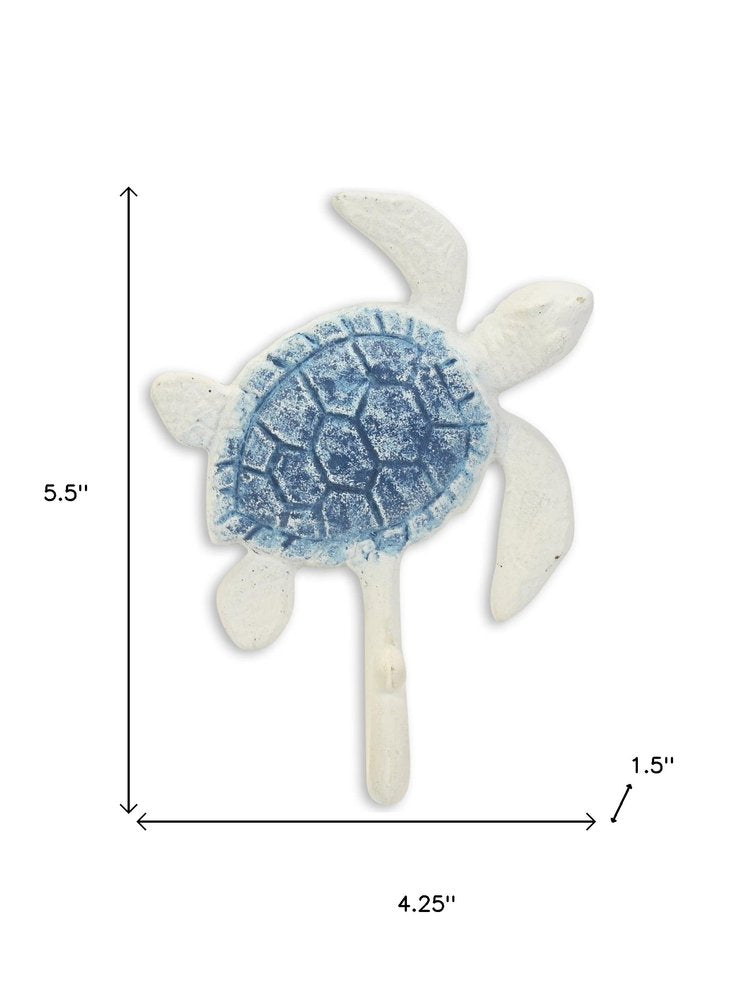 4" Blue And White Cast Iron Turtle Wall Hook