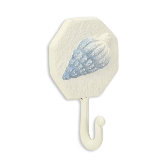 4" Blue And Cream Cast Iron Conch Shell Wall Hook