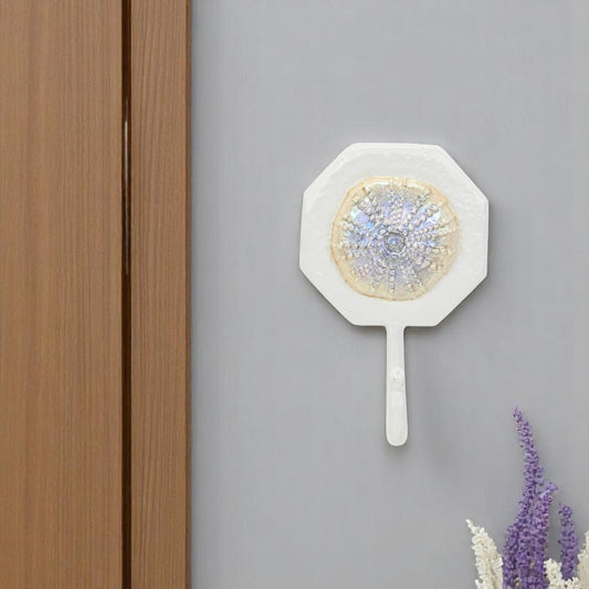 4" Pearl And White Cast Iron Sand Dollar Wall Hook