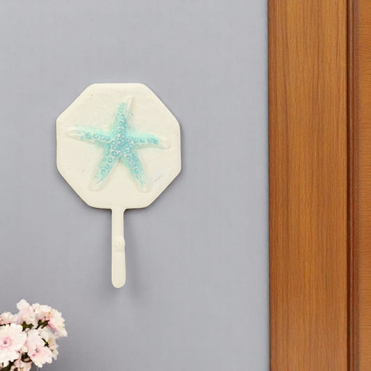 4" Aqua And Cream Cast Iron Starfish Wall Hook