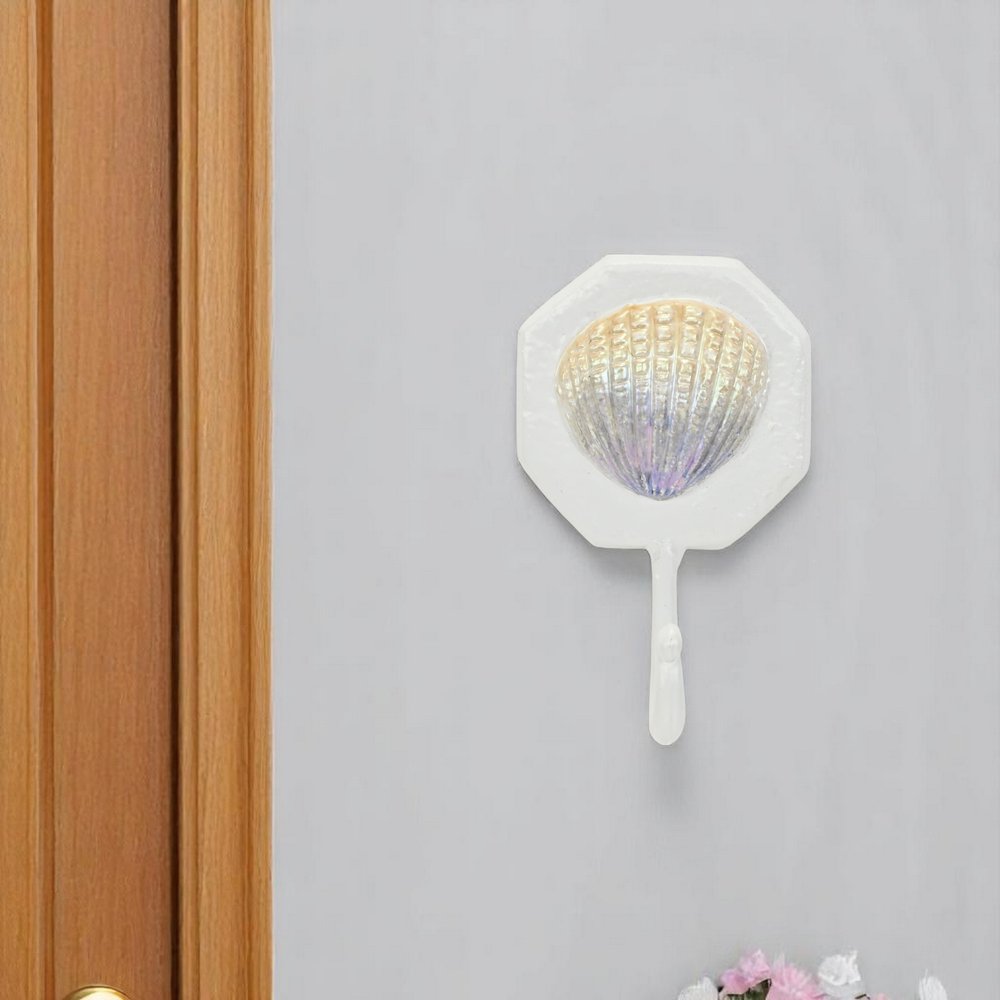 4" Cream And Pearl Cast Iron Seashell Wall Hook