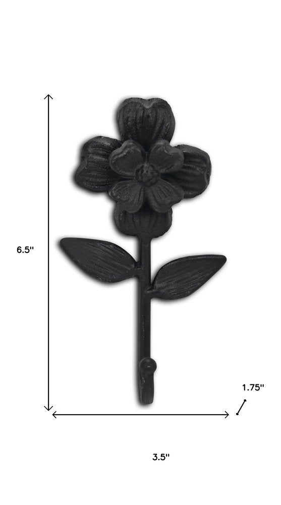 4" Black Cast Iron Flower Wall Hook