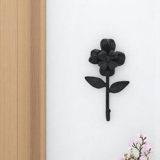 4" Black Cast Iron Flower Wall Hook