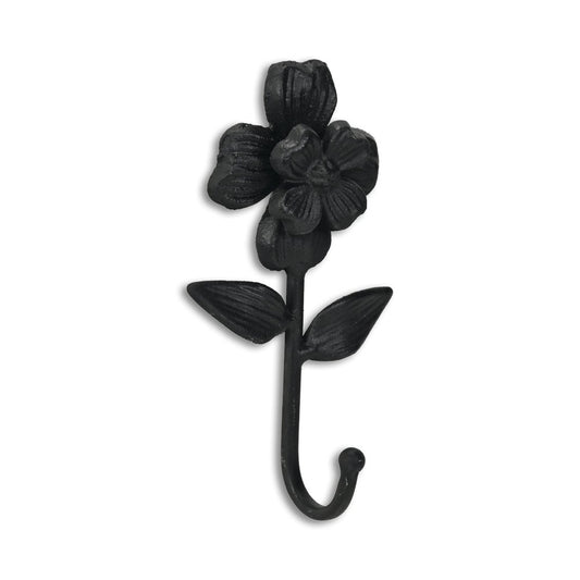 4" Black Cast Iron Flower Wall Hook
