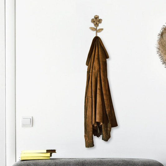 4" Antiqued Gold Cast Iron Flower Wall Hook