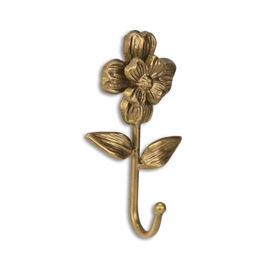 4" Antiqued Gold Cast Iron Flower Wall Hook