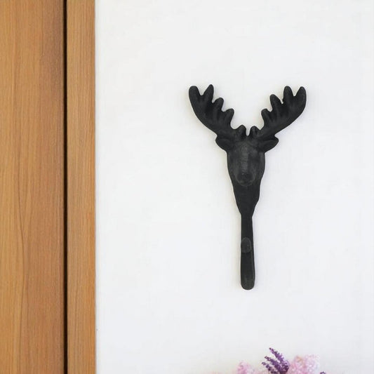 3" Black Cast Iron Deer Stag Wall Hook