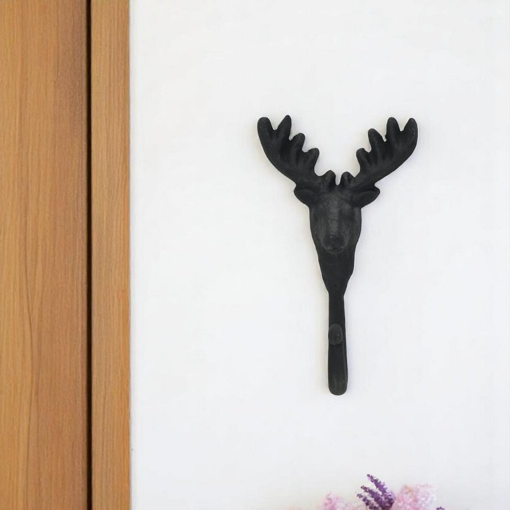 3" Black Cast Iron Deer Stag Wall Hook