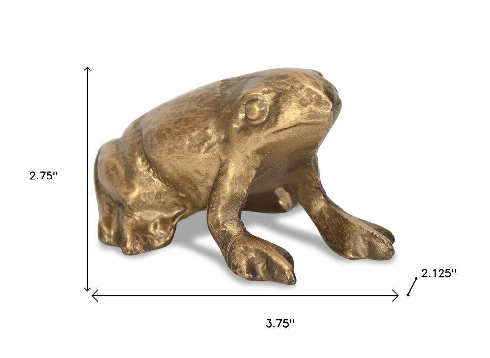 3" Antiqued Gold Cast Iron Frog Figurine