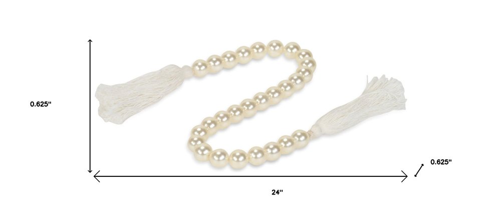 24" White Pearl Beads Decorative Tassel
