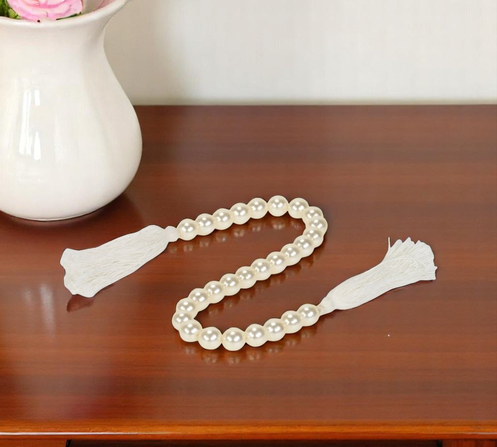24" White Pearl Beads Decorative Tassel