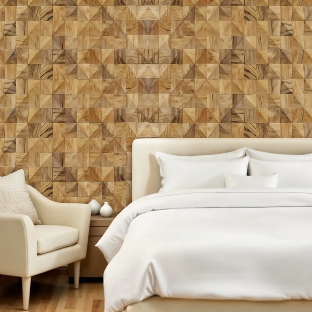 Brown 3D Embossed Diamond Teak Reclaimed Wood Decorative Wall Panels