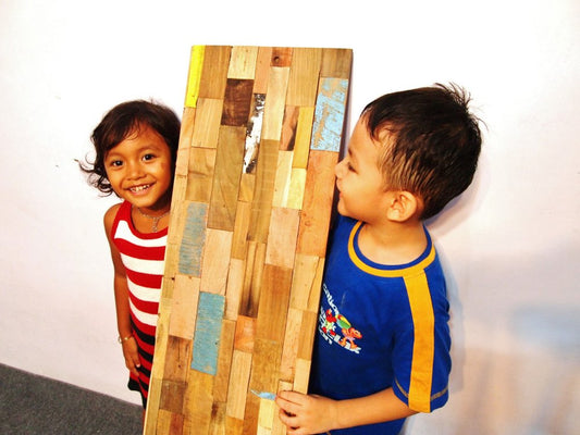 Blue Natural And Navy Blue 3D Embossed Teak Decorative Wall Panel