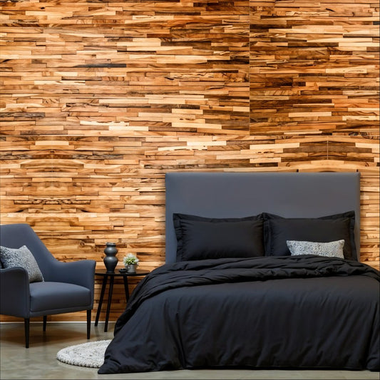 Brown 3D Embossed Geometric Teak Reclaimed Wood Decorative Wall Panels