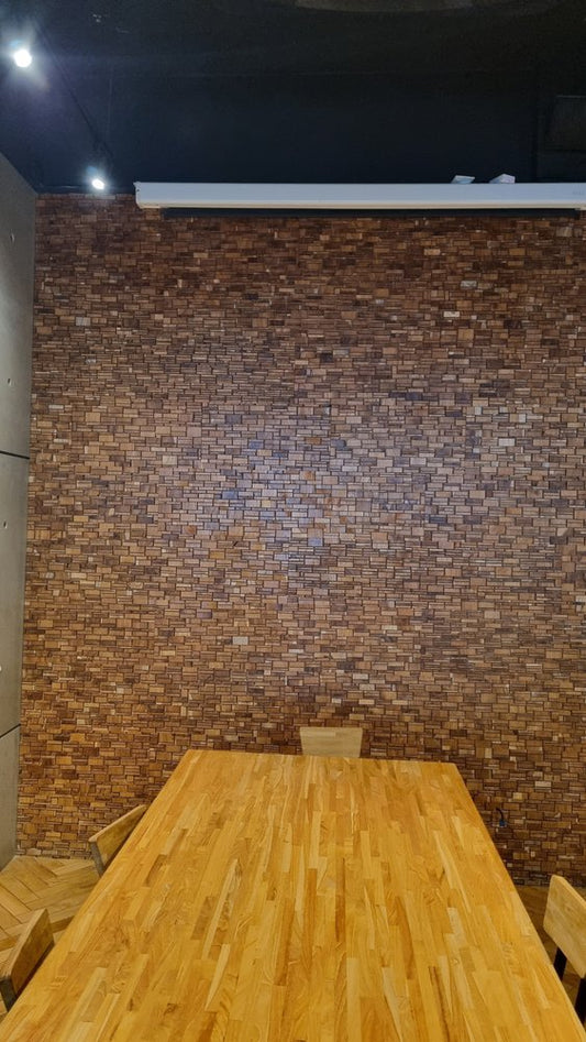 Brown 3D Embossed Abstract Teak Reclaimed Wood Decorative Wall Panels