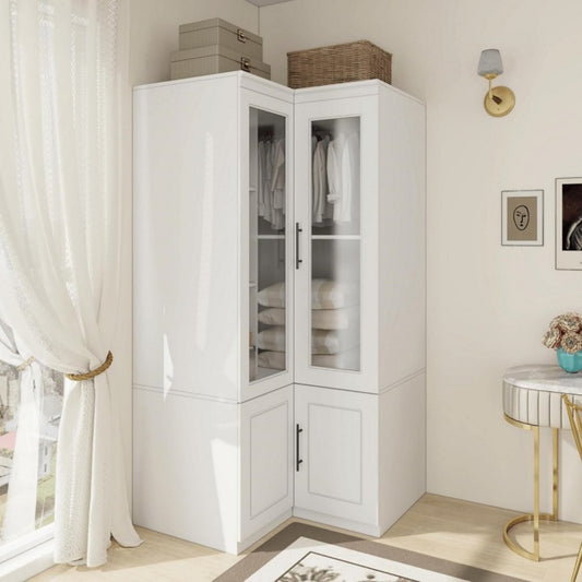 71" White Wood Four Door Corner Combo Dresser