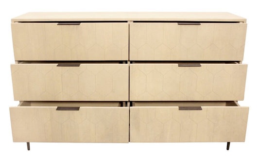 56" Natural Solid Wood Six Drawer Dresser