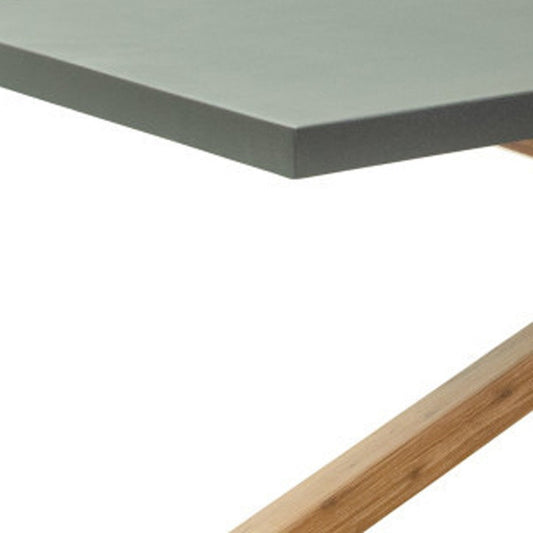 95" Gray and Natural Faux Concrete and Solid Wood Cross Leg Base Dining Table