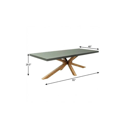 95" Gray and Natural Faux Concrete and Solid Wood Cross Leg Base Dining Table