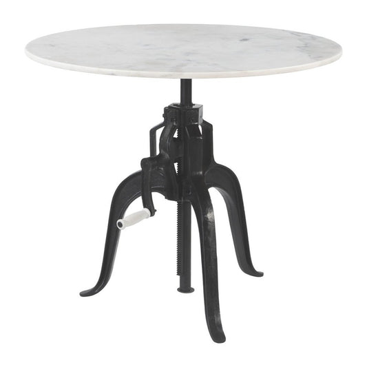 34" White and Black Marble and Iron Adjustable Height Round Bar Table