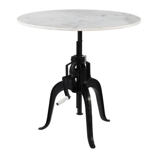34" White and Black Marble and Iron Adjustable Height Round Bar Table