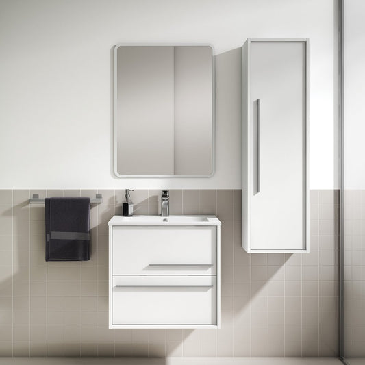 24" Off White Wood Floating Bathroom Vanity With White Sink And Two Drawers