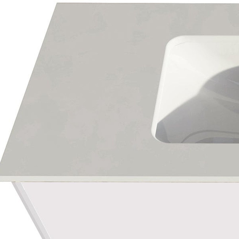 24" White Wood Floating Bathroom Vanity With White Sink And Two Drawers