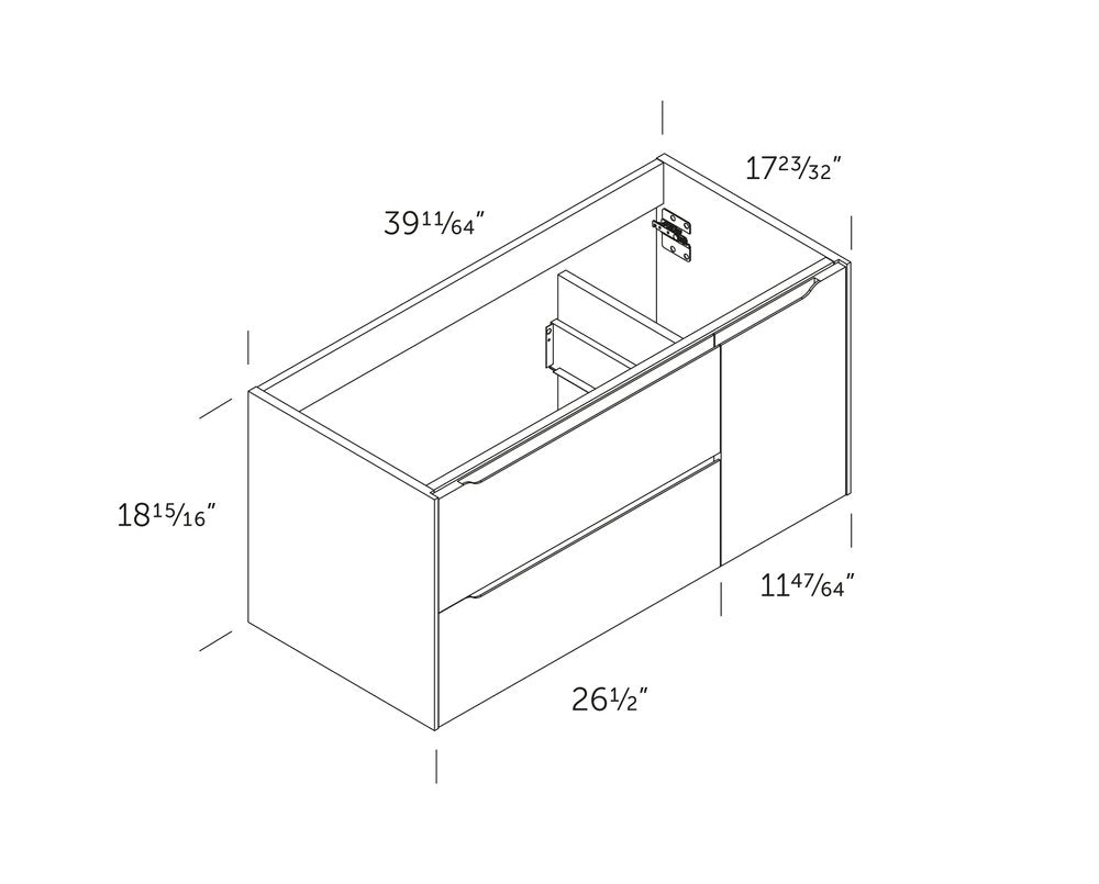 40" Blue Wood Floating Bathroom Vanity With White Sink And Two Drawers