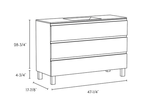 48" White Wood Freestanding Bathroom Vanity With White Sink And Three Drawers