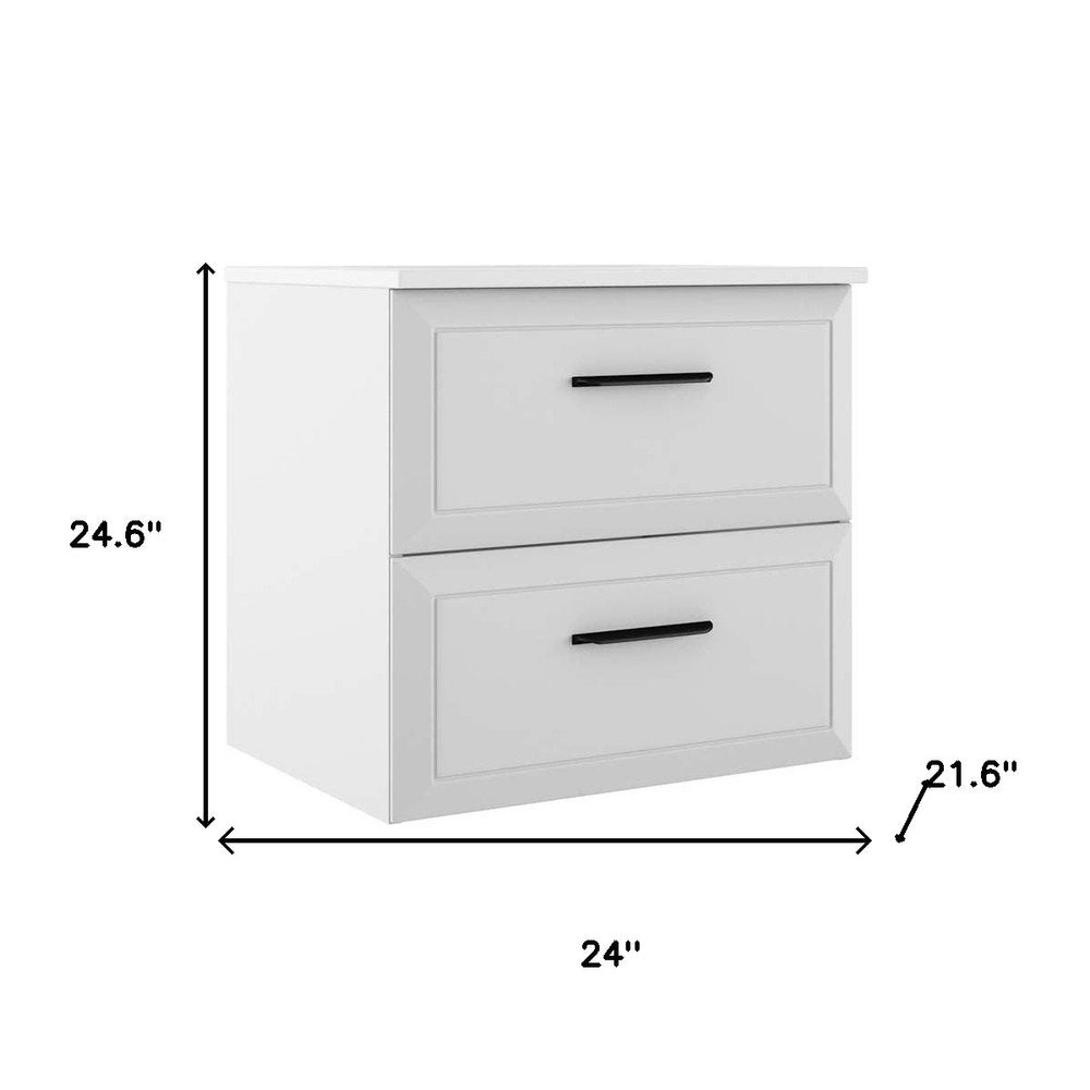 24" White Wood Floating Bathroom Vanity With White Sink And Three Drawers
