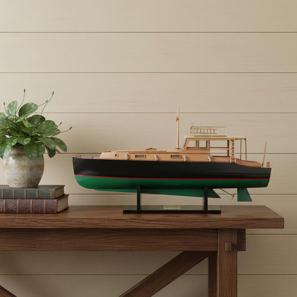 14" Unfinished Wood Hand Painted Model Boat