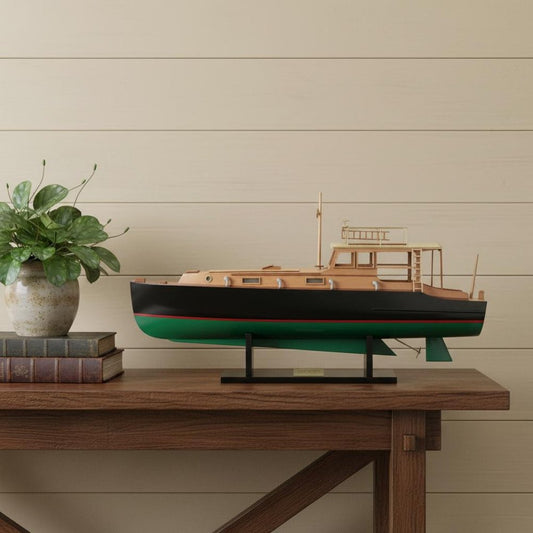 15" Unfinished Wood Hand Painted Model Boat