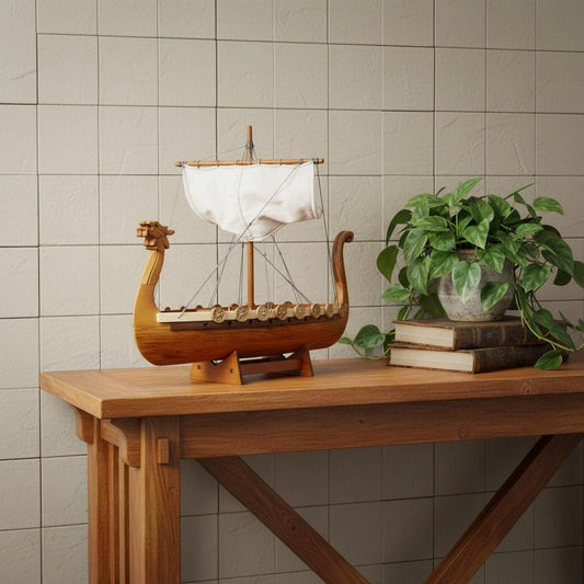 10" Unfinished Wood Hand Painted Model Boat