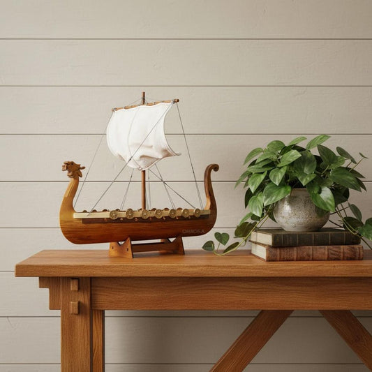 10" Unfinished Wood Hand Painted Model Boat