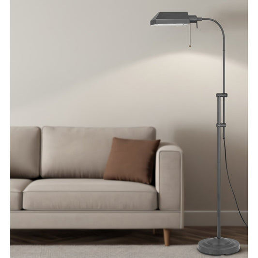 57" Gray Metal Adjustable Reading Floor Lamp With Gray Metal Shade