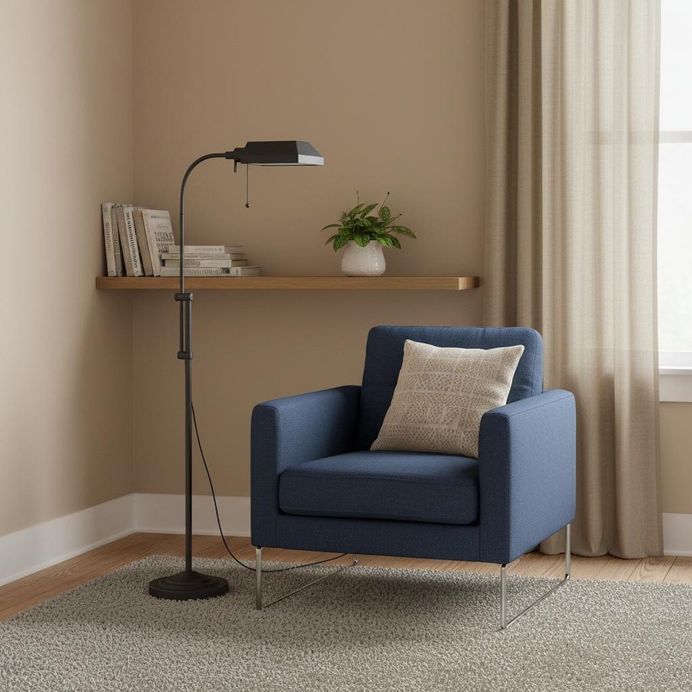 57" Gray Metal Adjustable Reading Floor Lamp With Gray Metal Shade