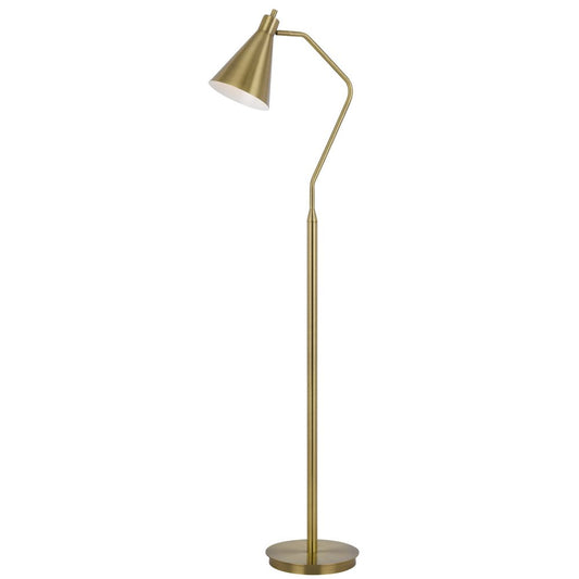 63" Antiqued Brass Metal Reading Floor Lamp With Antiqued Brass Metal Cone Shade