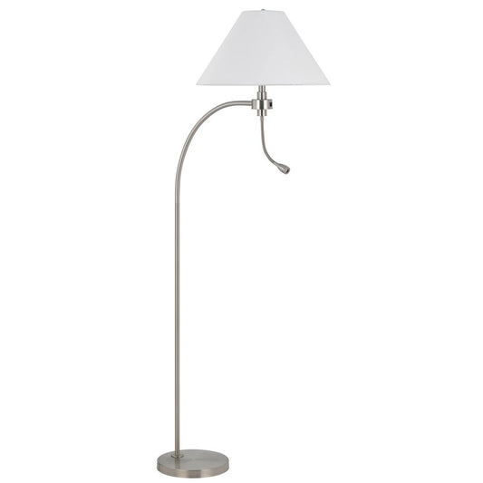 68" Nickel Metal Reading Floor Lamp With White Fabric Empire Shade