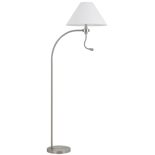 68" Nickel Metal Reading Floor Lamp With White Fabric Empire Shade