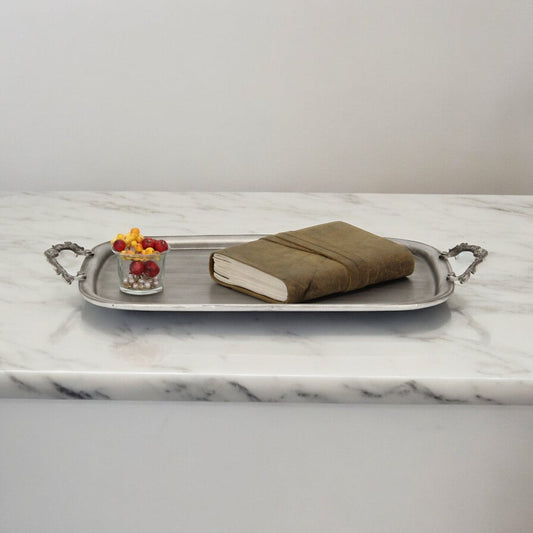 19" Silver Cast Iron Handmade Vanity Tray With Handles