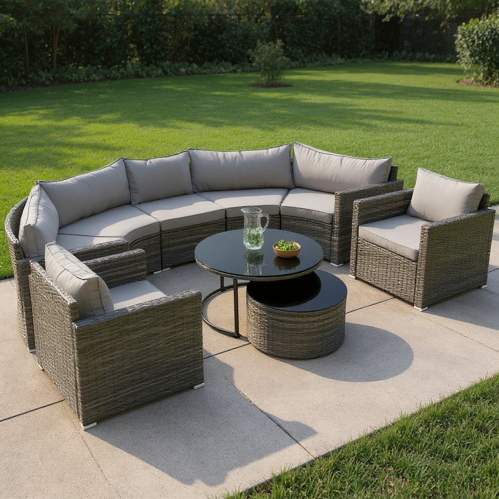 Two Piece Outdoor Gray Wicker Sectional Seating Group with Gray Cushions