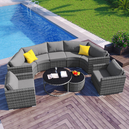 Two Piece Outdoor Gray Wicker Sectional Seating Group with Gray Cushions