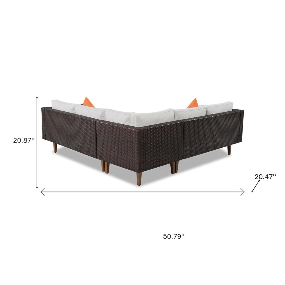 Two Piece Outdoor Beige Wicker Sectional Seating Group with Beige Cushions