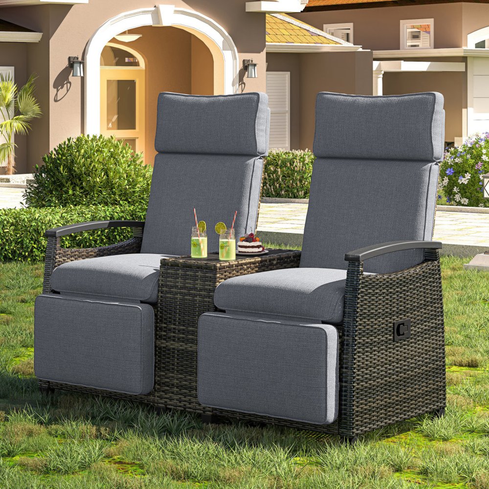 24" Gray Metal Outdoor Accent Chair with Storage with Gray Cushion