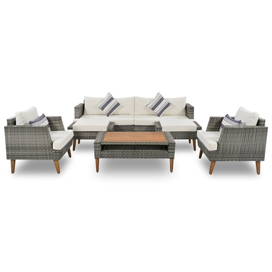 Four Piece Outdoor Gray Wicker Sofa Seating Group with Gray Cushions
