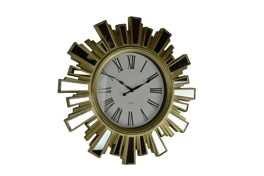 19" Gold And Clear Mirrored Glass And Heavy Duty Plastic Silent Analog Sunburst Wall Clock