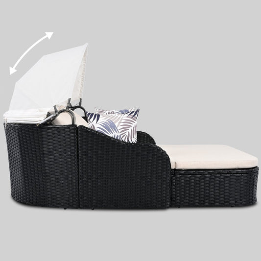 48" Black Rattan and Cushions Patio Daybed with Toss Pillows