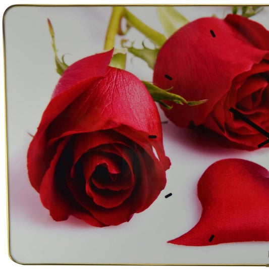 24" Red White And Gold Solid Wood and Acrylic Silent Roses Floral Wall Clock